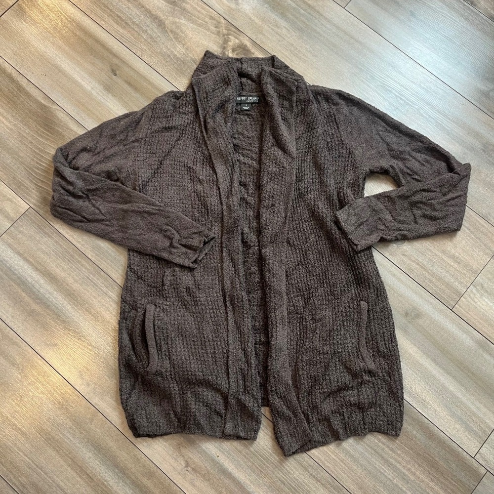 Barefoot Dreams CozyChic Lite Cardigan Sweater Brown Shawl Collar Small